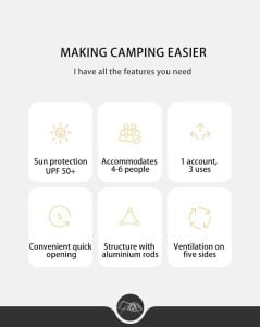 Naturehike Ango UPF 50+ Gölgelikli Otomatik Kurulum Kamp Çadırı
